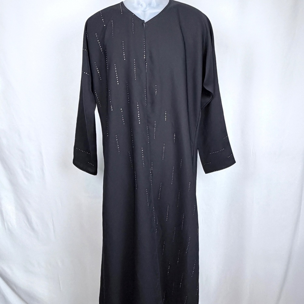 Mens Traditional Sherwani Style Formal Robe Black Rhinestone Jubba Thobe XL